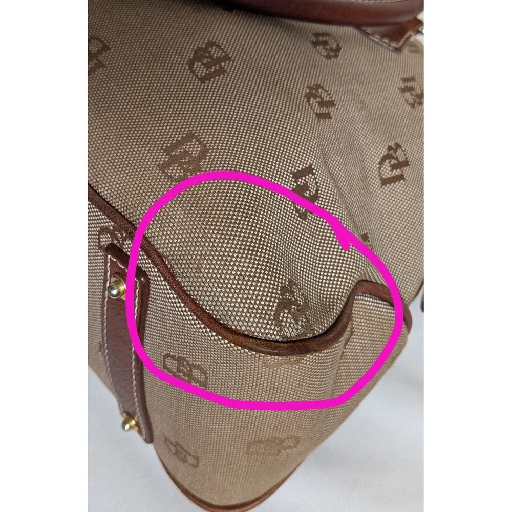 Dooney & Bourke Satchel Vintage Tan Brown Monogram Logo Canvas Leather Dome Bag